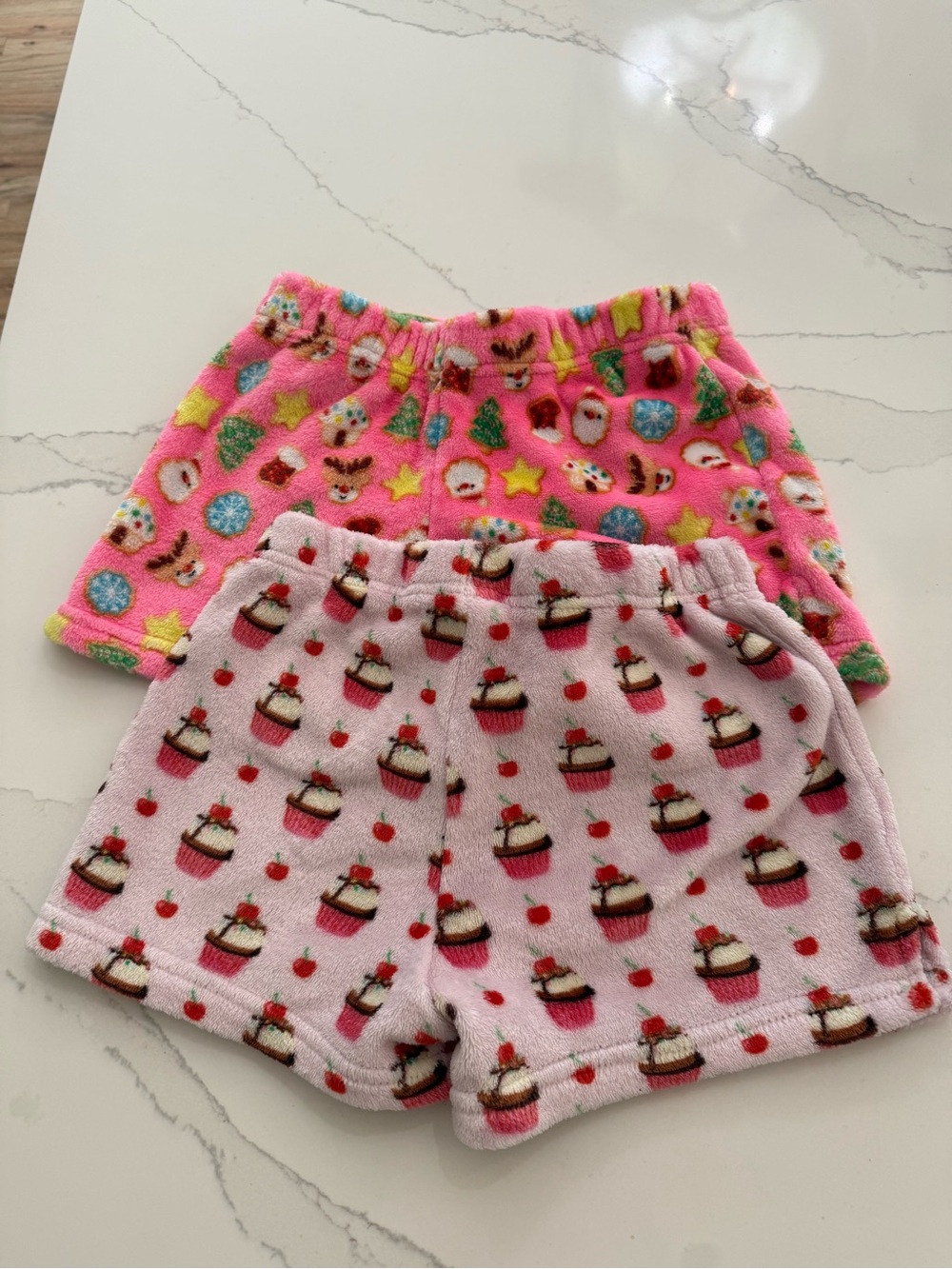 Girls Plush Pajama Shorts Set - Pink Cupcake & Holiday Print